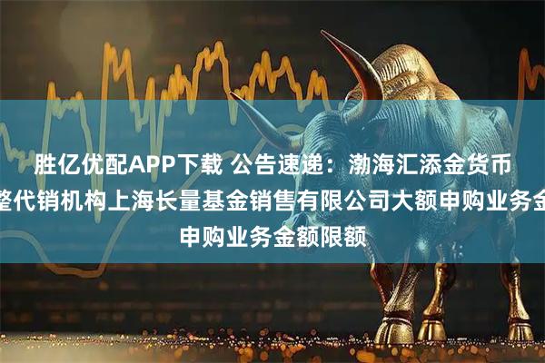 胜亿优配APP下载 公告速递：渤海汇添金货币基金调整代销机构上海长量基金销售有限公司大额申购业务金额限额